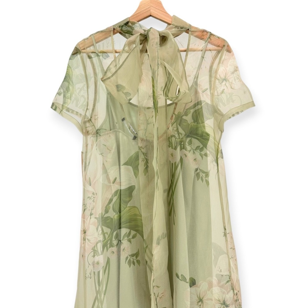 NWT CAARA Melody High Neck Organza Tie Neck Tiered Hem Dress - Size Large - Picture 13 of 14